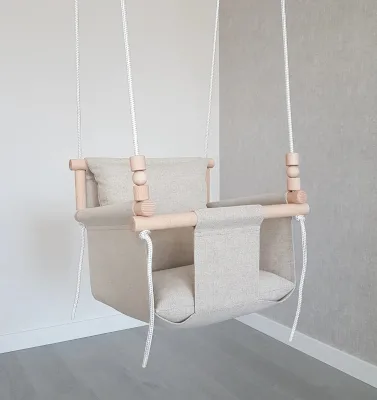 Modern Baby Swing Chair with Beech Wood Frame Comfortable Design for Toddler Play-Indoor/Outdoor Use