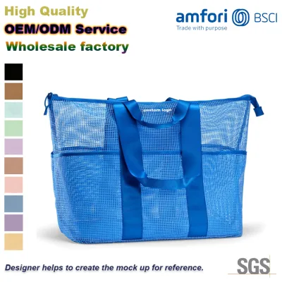 Wholesale Oversized Mesh Beach Bag Transparent Travel Large Mesh Beach Tote Bags Folding Clear Summer Sports Bag Custom Logo