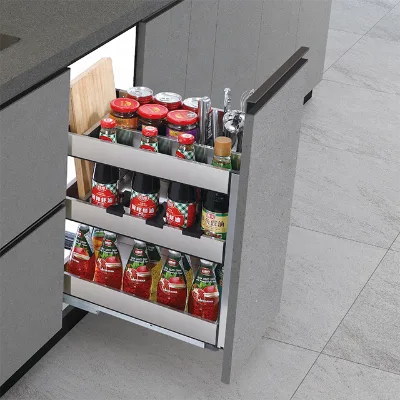 Kitchen Storage Cabinet Drawer Stainless Steel Bottle Pull-out Wire Basket