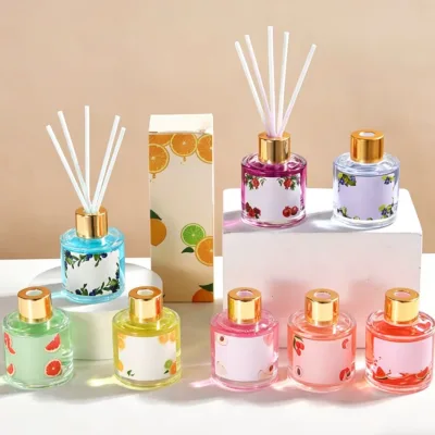 Natural Pomegranate Reed Diffuser Gift Set Custom Print Sticker Glass Bottle Long Lasting Fruit Fragrance
