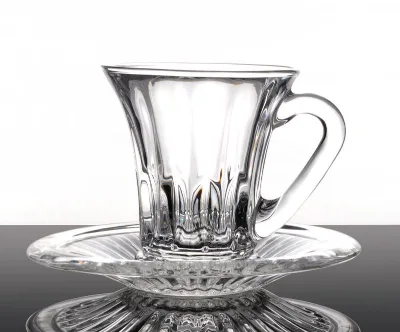 Vintage Custom Eco-Friendly American Style Crystal Glass Boba Tea Cup & Saucers Set for Business Gifts