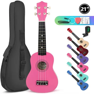 HUASHENG 21 Inch Color Ukulele OEM ODM Musical Instrument Linden Body Soprano Ukulele with Gig Bag String Pick Tuner