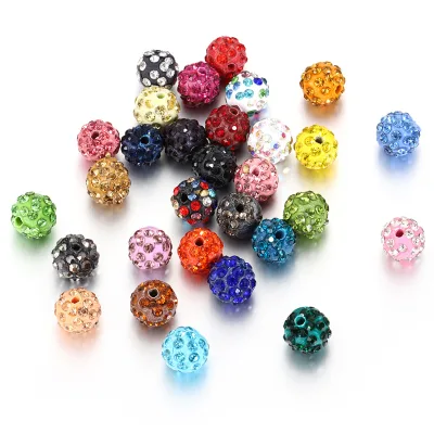 Wholesale Chunky Bubblegum Shiny Round Ball Beads Disco Loose Polymer Clay Beads Fancy Sparkle Rhinestone Beads 10mm for Pens