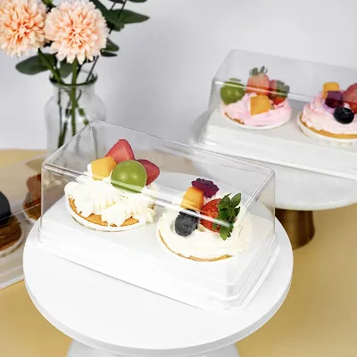 Lightweight Secure Odor Free Transparent PET Lid PP Base Dessert Box Two Grids Plastic Cake Container for Cafe Takeaway Projects