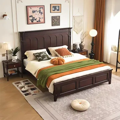European Traditional Classical Antique American Luxury Villa Leather Bed for Wholesale