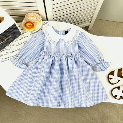 Spring New Girls' Korean-style Cotton Lace Cuff Bow Dress Fresh and Sweet Children's Dress