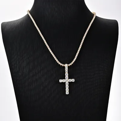 Pass Diamond Tester 925 Sterling Silver VVS D Color Moissanite Cross Pendant Necklace Iced Out Hip Hop Jewelry for Men Women