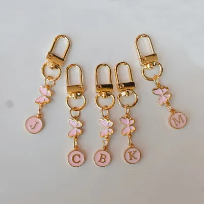 Cross-border Golden Butterfly A-Z Alphanumeric Letter Alloy Key Ring Keychain Pendant School Bag Keychain