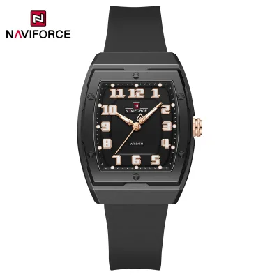 NAVIFORCE 7128 Women Fashion Barrel Shaped Silicone Fashion Wrist Watches 50m Waterproof Arabic Numeral Analog Quartz Watch Lady