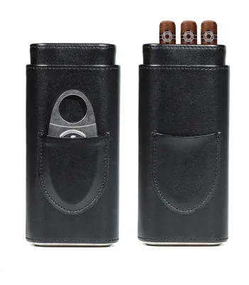 Custom Personalized Portable 3 Turbes Cigar Case Portable PU Mini Cigars Case With Gift Box Cutter