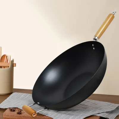 Chinese Preseason Carbon Steel Wok | 36cm Lightweight Non-Coated Stir Wok for Hotel & Home