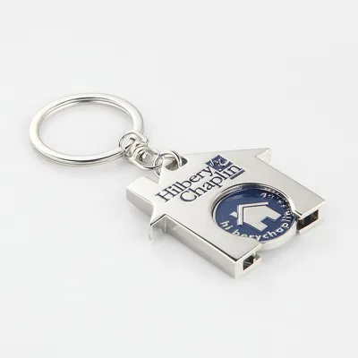Trolley Coin Keychain House Custom Logo Metal Design Engraved Car Laser Key Holder Cart Shopping Token Trolley Coin Keychain