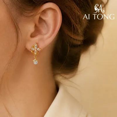 Marquise CZ Four Star Clip Earrings Gold Silver CopperZirconia Star Drop Ear Clip No Piercing EarringsWomen WeddingParty Jewelry