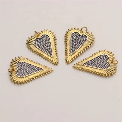 Trendy Heart Shaped Cz Pendant,Plated Gold Zircon Charm,Exquisite Jewelry Production Accessories Wholesale