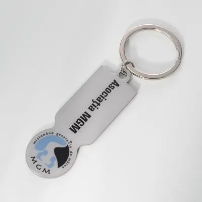 Shopping Cart Token Double Side Stainless Steel Lightweight Custom Enamel Printing Trolley Coin Keychain