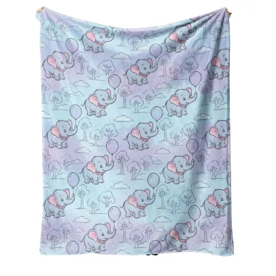 Factory Wholesale Baby Elephant Printed Knitted Flannel Blanket Custom Design Cartoon Home Use Anti-Pilling All-Season