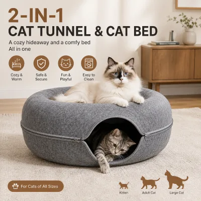 New Hot Manufacturer Wholesale Luxury Creative Double-storey Donuts Shape Felt Tunnel Pet Reptile Bed House Solid for Play