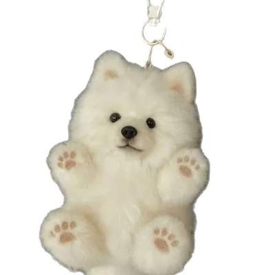 Love Simulation Samoye Plush Pendant Soft Cute Puppy with PP Cotton Filling 15cm Key Chain Gift for Unisex