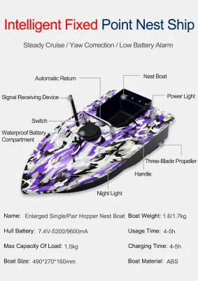 HISTAR1 Silo 500m Remote Control 1 Hour Operation GPS Lure Fishing Boat with >5000mAh Battery 1.5kg Load Capacity