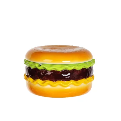 5 Inch Ceramic Hand Painted Burger Shaped Ashtray Creative Novelty Funny Cigarette Holder for Home Bar Decoration