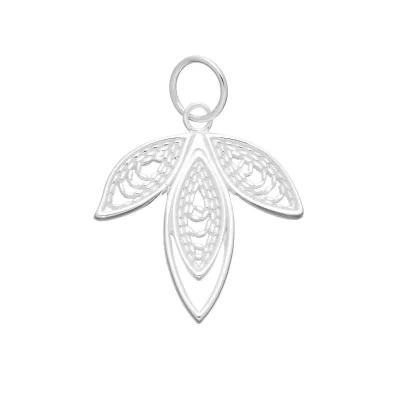 Emotional Factory 925 Sterling Silver 14K Gold Plated Gemstone Filigree Three Leaves Hollow Leaf Charm Pendant