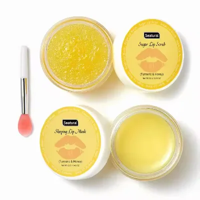 Private Label Turmeric Honey Lip Care Kit Lip Sleeping Treatment Mask &  Exfoliator Moisturizer Scrub for Women