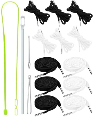 Drawstring Cord Kit Hoodie Strings (Flat Black/White) 100% Polyester High Tenacity Coated for Shoes Bags Pants