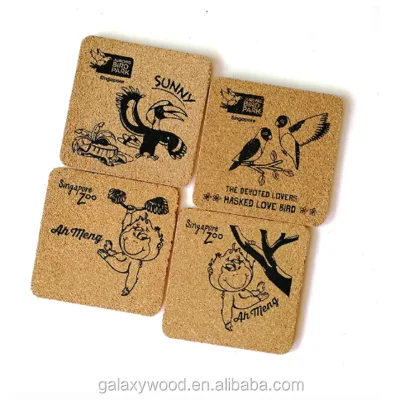 wholesale  Customized Printing square shape wooden Cork  Coaster