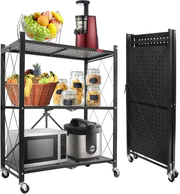 Multi-layer Folding Kitchen Display Shelf Foldable Kitchen Storage Rack Floor Type Rack Kitchen Organizer Rack