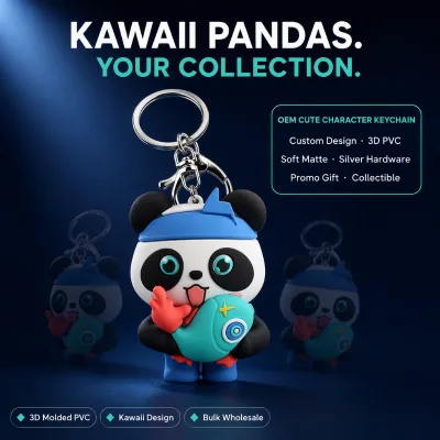 Custom Kawaii Panda Carabiner Keychain 3D Cartoon Animal Character Soft Rubber Eco-Friendly Durable Cute Backpack Charm Kids