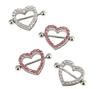 Heart Nipple Rings Stainless Steel Nipple Piercings Barbell 14G Two-Layers Jewelry for Women Men