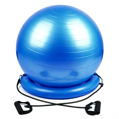Anti-Burst PVC Yoga Ball with Base Thickened Inflatable Stability Balance Pilates Home Gym Custom Logo OEM