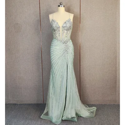 Wholesale Split Elegant Wedding Party Gowns Sexy Beaded Tassel Luxury Evening Dresses