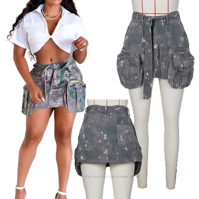 Z0610-summer 2024 Vintage Clothing Denim Cargo Skirt Short Skirts for Women Sexy