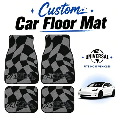 Factory Direct Universal Fit Checkered Racing Car Floor Mats with Latex Non Slip Backing for Most Vehicles Interior Protection