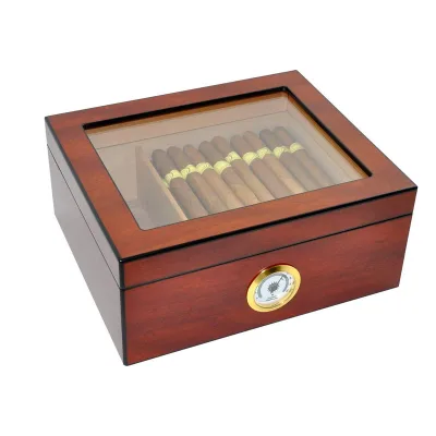 Large Capacity Portable Travel Wooden Cigar Humidor Cabinet Modern Luxury Design Lacquer Technique Glass Displayed Moisturizing