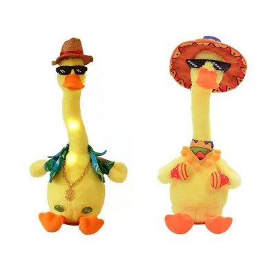 Electronic Singing Dancing Duck Plush Toys Ducks Goose for Kid Early Education Toys Knitted Fabric Plush Doll Toy Christmas Gift