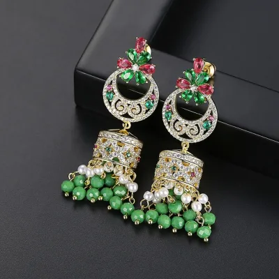Bling Bohemian Flower Tassel Drop Earrings for Women Wedding Party Bridal Fashion Jewelry Indian Jhumka Jhumki Christmas Gifts