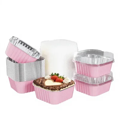 Disposable Aluminum Mini Cake Pans 25 Pack Square Loaf Baking Cups with Lids for Dessert Cupcake Freezer Oven Safe