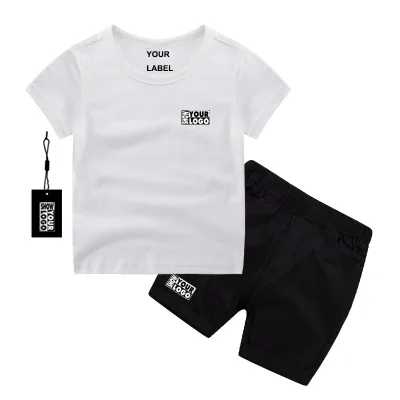 100% Cotton Colorful Kids Summer Short Sleeve T-Shirt Set Casual Unisex Knitted 180g