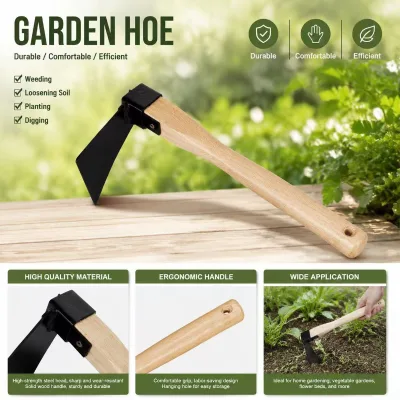 Thickened Carbon Steel Gardening Hand Hoe with Wood Handle Ergonomic Design for DIY Grade Vegetable Planting Soil Turning Tools
