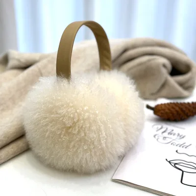 Winter Fashion Natural Lamb Fur Ear Muffs Real Curly Lamb Fur Earmuffs with Double-Sided Fur Foldable Ear Cover Warmer