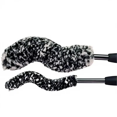 Bendable 2-Piece Wheel Brush Set with Foam & Wool Fiber No-Scratch Rubber Tips Safe for All Wheel Types Ergonomic Grip
