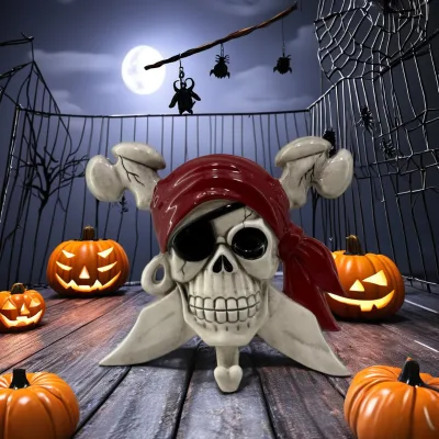 Hand-Painted Multifunctional Ceramic Pirate Wall Hook for Halloween Decorations and Utility Racks
