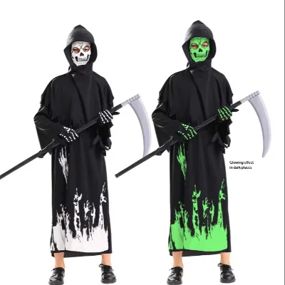 Love Dance Studio Halloween Grim Reaper Cosplay Costume Glowing Scythe Western-American Style Vampire Outfit Dress-Up Attire for