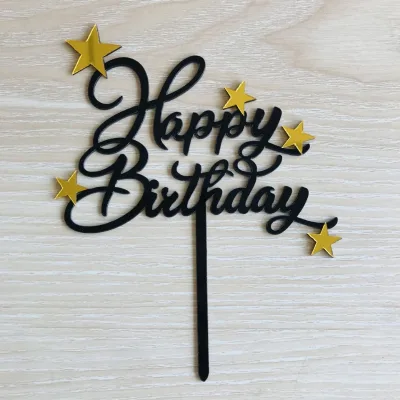 Acrylic Double-Layer Happy Birthday Small Star Cake Decoration Plug-In Dessert Table Party Decorations