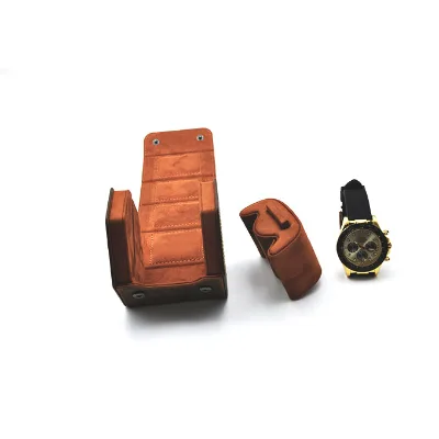 Custom Logo Genuine Leather Single Detachable Watch Travel case Box Organizer Hexagon Watch Roll for Wrist Watch