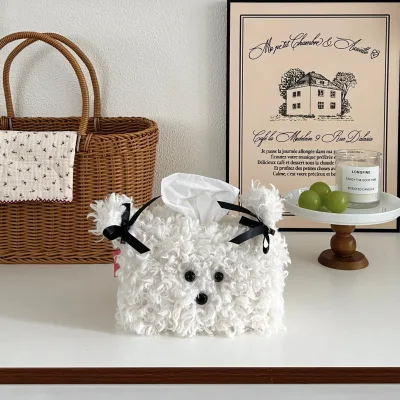Cute Dog Tissue Bag Storage Foldable Multifunctional Creative Drawing Dormitory Women's Home Living Room Desktop