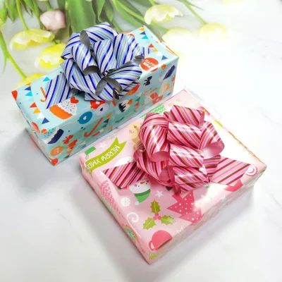 Printed Design Decorative Gift Pull Bows Plastic Ribbon Pom Pom Bow for Wedding Birthday Christmas Parties; Wine Bottles Decor