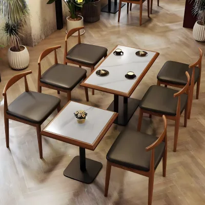 2025 New Year Commercial Furniture Modern Dining Square Solid Wood Leather Sectional Restaurant Sofa Bench Tables